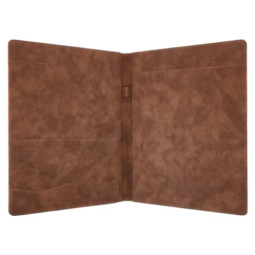 Image of Professional Padfolio Portfolio Binder, Faux Leather, Vintage Brown | Interview Resume Folder, Letter Size A4 Legal Writing Pad Holder, Document Organizer for Business School Office Conference