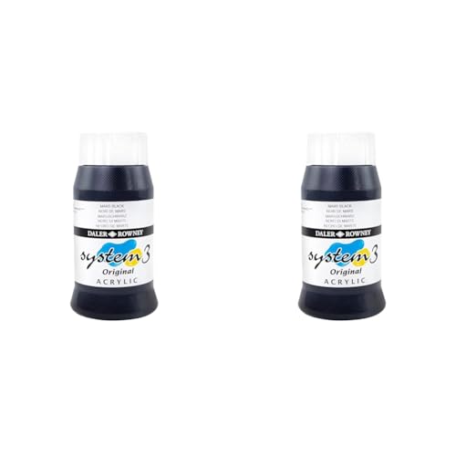 Daler Rowney System3 Acrylic Paint, Plastic Pot, 16.91oz - 500 ml, Mars Black (Pack of 2)