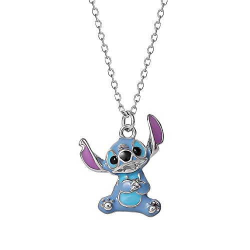 Disney Lilo And Stitch 3D Sterling Silver Enamel Pendant 18" Necklace Blue #TOP18