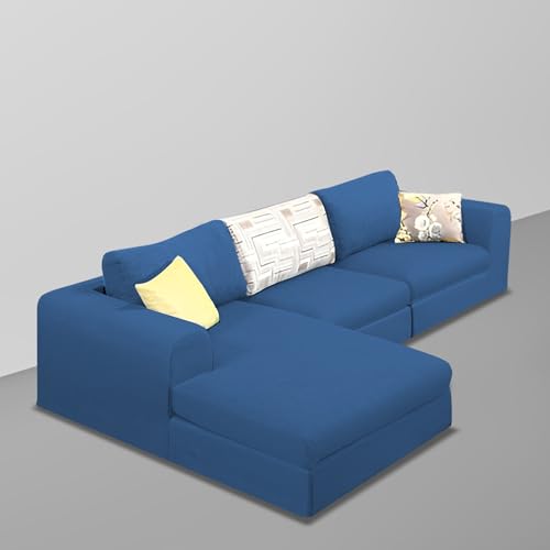 Image of Koza LHS 4 Seater L Shape Sofa Set for Living Room (Blue Fabric) Premium Fabric Sofa