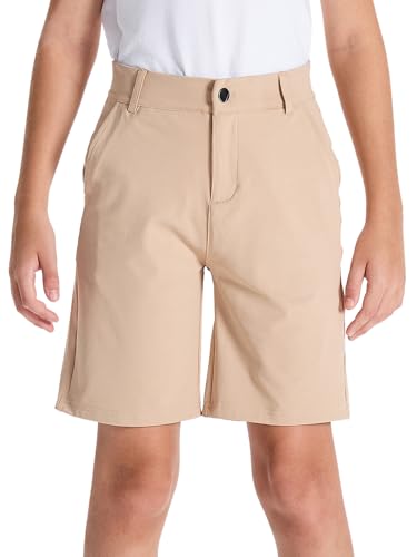 DEVOROPA Youth Boys Golf Shorts Stretch School Uniform Clothes Kids Flat Front Dress Chino Hybrid Twill Casual Shorts Pockets