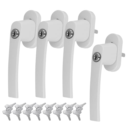 CHUEHKAK Lot de 4 poignées de fenêtre verrouillables avec 8 clés - Sécurité de fenêtre - Blanc - En alliage de zinc - Pour fenêtre et porte de terrasse