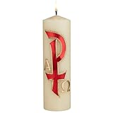 Chi Rho Alpha y Omega Pilar Vela para bautizos, Semana Santa y bautizos, velas católicas decoradas a mano para decoración de iglesia, 8 pulgadas