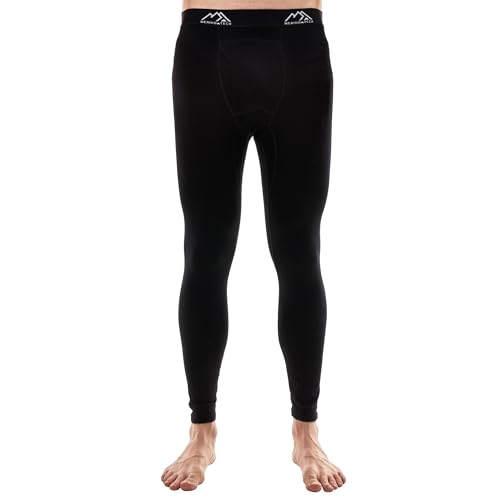 Merino Wool Base Layer Mens Pants - Long 3/4 Length Merino Wool Thermal Long Johns for Men Underwear Bottoms Leggings (Large 200 Black)
