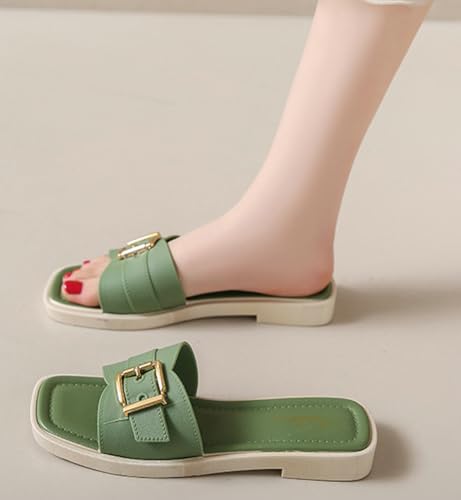 Square Buckle Sandals Fashion Slippers for Women Flat Sandals Casual Square Open Toe Slip On Slides Sandals Summer Slipper2