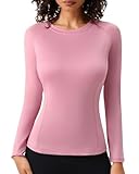 SPVISE Camicie a compressione a maniche lunghe da donna, ad asciugatura rapida, traspirante, per allenamento, palestra, atletica, yoga, corsa, Rosa, L