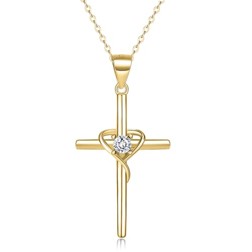 Croix en Argent Sterling avec Pierre de Naissance Cœur, Cadeau Idéal d'Anniversaire et Noël