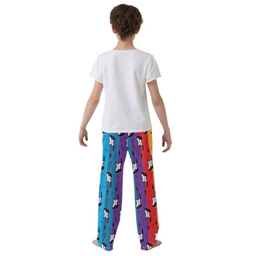 Guitar Rainbow Striped Boys Long Pants Soft Trousers Elastic Waist Kids Lounge Bottoms with Pockets S-XL3