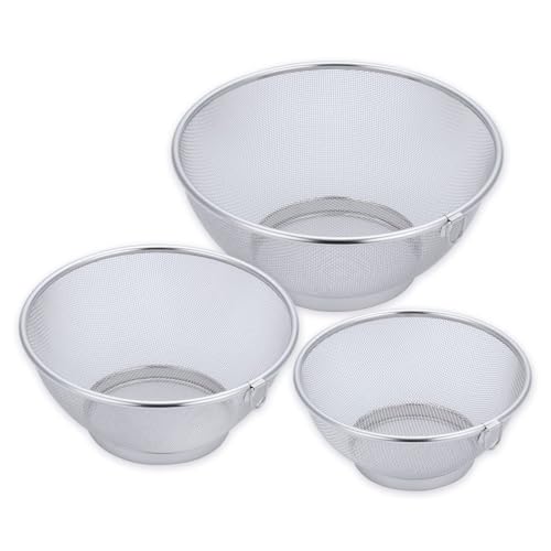 貝印 KAI ステンレス メッシュザル 3点セット 調理器具 一人暮らし 18cm 21cm 24cm 重ね 収納 一体化 タイプ