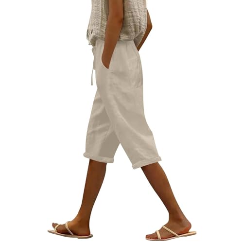 Pantalon court décontracté femme avec taille élastique et tissu doux