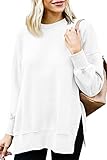 Womens Causal Long Sleeve Sweatshirts Top Crewneck Loose Active Side Slit Fleece Pullover Shirt Tunic White