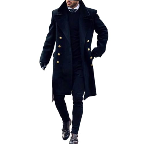 Trench Coat Men Double Breasted Business Long Peacoat Fall Winter