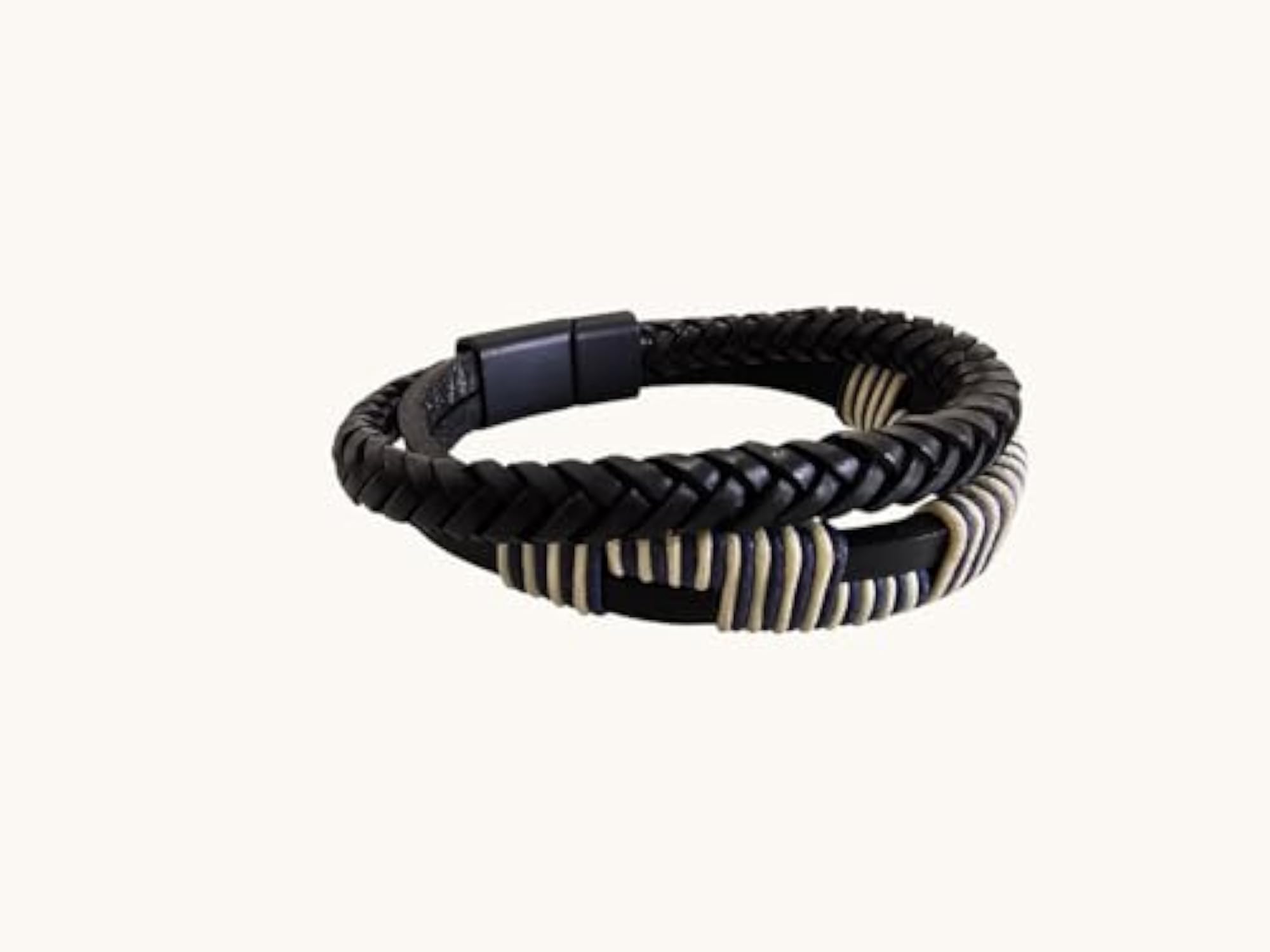 Braided Multi-Strand Black Rexine Leather Friendship Band Bracelet