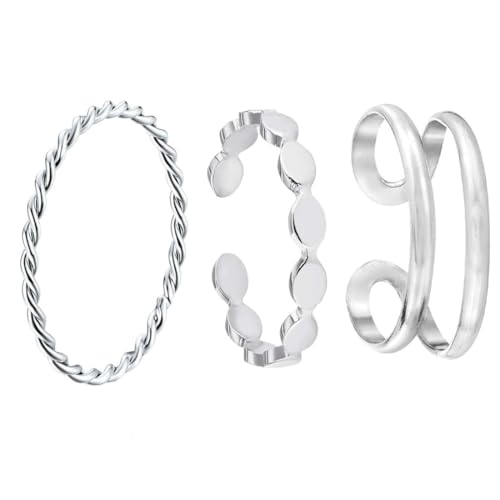 LIUJZZJ Bague Argent Femme Acier Inoxydable Ouvert Réglable Bagues à la mode pour femmes Hypoallergénique Empilables Orteil Lot Bague pour Femmes Filles (B)