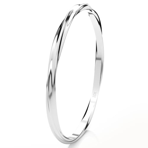 Sz 7.0 Solid 10K White Gold 2MM Twisted Vine Eternity Stackable Wedding Band Ring