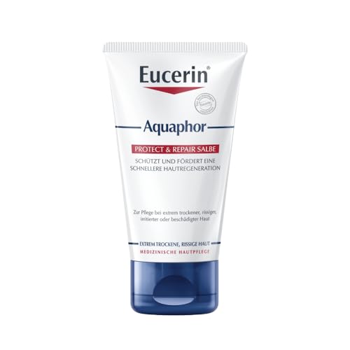 Eucerin Aquaphor Protect & Repair Salbe 45 ml, Feuchtigkeitscreme zur Hautregeneration für Körper und Gesicht, beruhigende Hautpflege ohne Duftstoffe für stark beanspruchte Haut