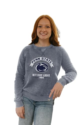 Blue 84 Women's Standard NCAA Officially Licensed Crewneck Sweatshirt Burnout Vintage Scholar, Team Color