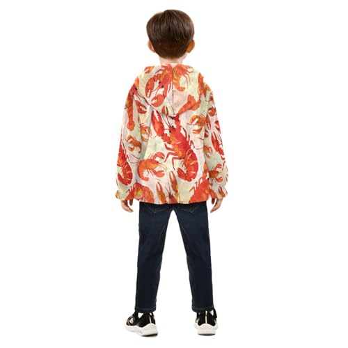 Lobster Pattern Print on Fabric Toddler Fleece Jacket Girl Boys Hooded Fleece Jacket Coat Warm Outwear Zip-up 3-10T4