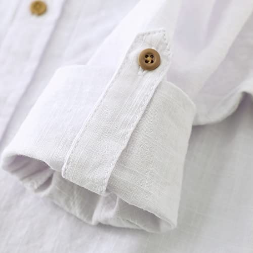 Image of MOMOLAND Little Big Boys Long Sleeve Woven Cotton Button Down Linen Design Shirt Solid Printed