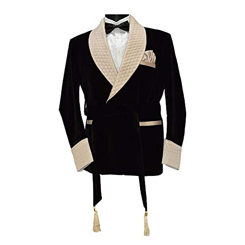 Men Smoking Jacket Black Velvet Quilted Jacket Hosting Dinner Blazer Jacket