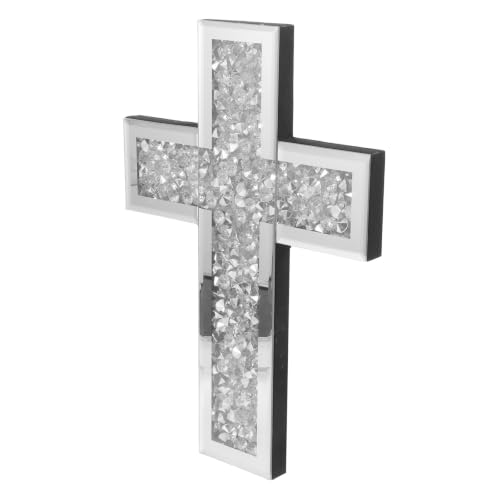 Cruz de madera y vidrio decorativa de pared PRETYZOOM vintage plata para salón 2