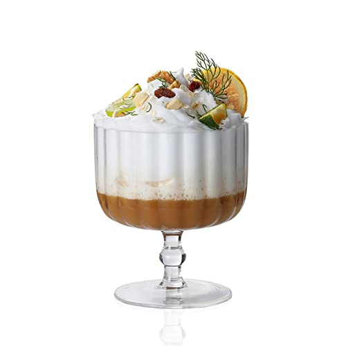 1500° C Tabletop Wave Shaped Crystal Clear Glass Ice Cream Bowls, 18.0 Oz Set Of 4 Large Dessert Bowls Serving Bowls For Sundae, Fruit, Salad, Pudding, Snack, Smoothie, Trifle, Cereal, Nuts #TOP17