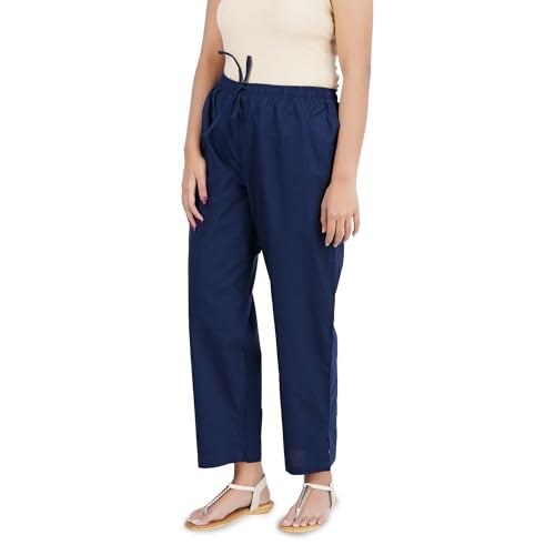 Image of Happy Bunny Parallel Pants for Women 100% Cotton Ankle Length Trousers Regular Fit with Elastic Drawstring Stylish & Pockets Casual Formal Wear for Office & Home