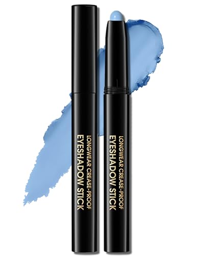 Erinde Lápiz de sombra de ojos azul mate, resistente al agua y de larga duración, color crema Shimmer Crayon, lápiz de maquillaje metálico Shimmer para ojos #10