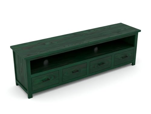 Image of Sheesham Solid Wood TV Cabinet for Living Room | Handcrafted Wooden TV Unit with Storage | Elegant Entertainment Stand for Modern Homes (4 Drawer Tv Cabinet, Rustid Green)
