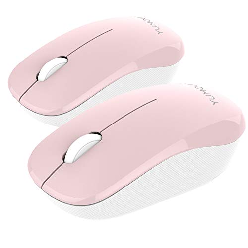 YUMQUA SB226-W Wireless Mouse 2 Pack, 2.4GHz USB Optical Silent Mouse with Nano USB Receiver, Portable Cordless Mouse for Laptop Computer PC Desktop,Pink