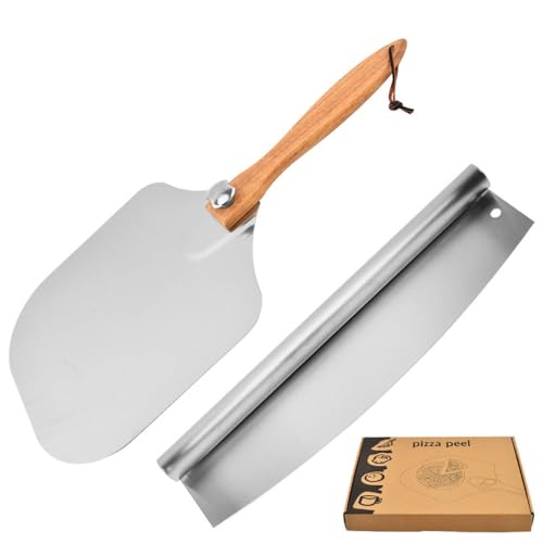12 inch Aluminum Metal Pizza Peel with Foldable Wood Handle, Easy to Storage And Clean Pizza Spatula Paddle Pizza Oven Accessories for Family Pizza Oven Baking Pizza