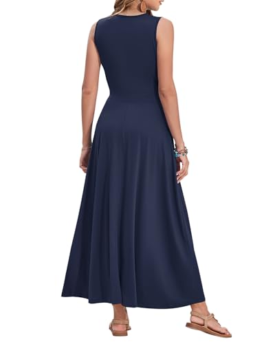Image of AUSELILY Womens Maxi Dress Summer Sleeveless Wrap Long Dresses with Pockets | V-Neck Wrap Sleeveless Sundress, fits formal, casual, beach, vacation & daily wear