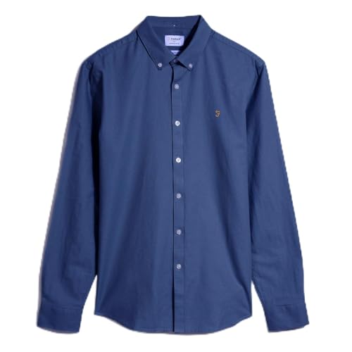 Farah Mens Brewer Slim Fit Cotton Oxford Shirt, Blue Peony, S UK