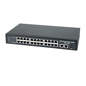 Hanutech 100M 24 Port PoE Switch Unmanaged (24*100M Tx PoE+ 2GE Uplink+1-Port SFP), 300W Smart RJ45 Ethernet Switch for CCTV Networking- 1 Year Warranty