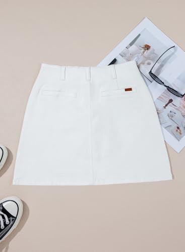 Sidefeel Women's Jean Skirt High Waist Summer Stretch Zimbaplatinum Denim Skirt Button Mini Skirt with Pockets4