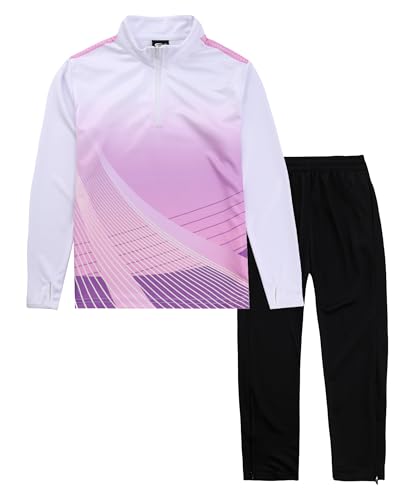 Hiheart Boys Athletic Tracksuit Quick Dry Jogger Suit Long Sleeve Shirt and Pants