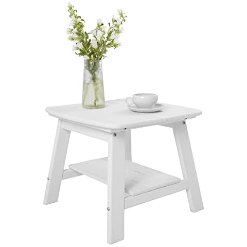 BIVODA 20'' Large Outdoor Side Table 2-Layers HDPE Patio End Table Adirondack Side Table Weather Resistant (White) Cover