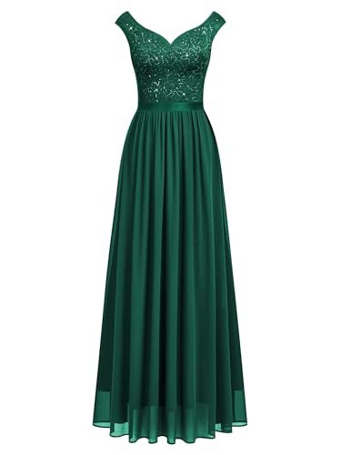 Image of Miusol Women's Sexy Deep V-Neck Sequin Lace Double Sleeveless Evening Party Maxi Dress