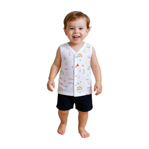 Image of Kidbea Newborn Baby Jhabla Muslin Cotton Clothes for Boys & Girls | Soft Breathable, Cute Printed Sleeveless Baby Wear with Button Closure