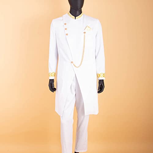 Traditional African Clothing for Man Shirt and Pants Outfit Two Piece Set Dashiki Gold Printed Outwear Attire Suit (Color : Black, Size : 3X-Large)4