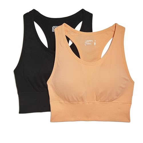Jockey Women's 2 Pack Seamless Long Line Sports Bra, Black/Coral, Small - image 1