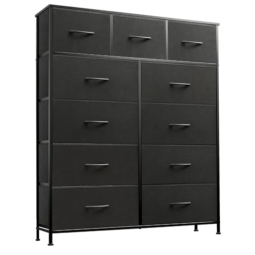 WLIVE Storage Organizer Unit with 11 Fabric Bins, Storage Drawers Organizer with Steel Frame, Tall Storage Tower Organizaton for Living Room, Hallway, Office, Charcoal Black