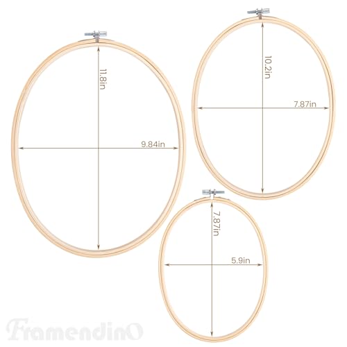 Image of Framendino, 3 Pack 3 Sizes Oval Embroidery Hoops Bamboo Circle Cross Stitch Hoop Ring Frames for Sewing DIY Craft