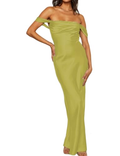 Image of Realtix Satin Off The Shoulder Strapless Bridesmaid Maxi Dress for Women