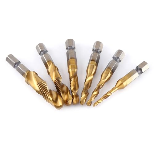 6 piezas HSS Taladro de roscado 1/4 'Juego de brocas de varilla hexagonal de rosca métrica conjunto de tornillos en espiral M3-M10 recubierto de titanio