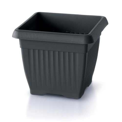 IMJ-Global Vaso Fioriera per piante Fiori TERRA Grande H35 da interno esterno Quadrato Nero 42 Litri 45x45x35 cm design Classico in plastica da balcone Grigio Antracite