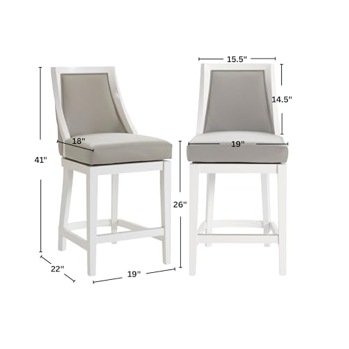 Image of Ellie Counter Height Swivel Stool with Back - 41 inch Tall Upholstered Barstool with Padded Seat, Solid Rubberwood Frame, Steel Memory Return, Metal Kick Plate - Kitchen Island & Home Bar Chair (White)