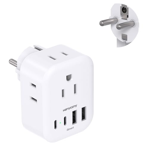 Type E F Plug Adapter Germany France Travel Plug Adapter with 4 Outlets 4 USB Ports(2 USB C) European Power Adapter for US to Europe EU Spain Iceland Korea Greece Norway Russia German French