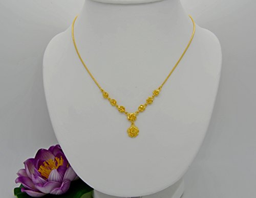 Yellow Gold GP Flower Rose Snake Chain Drop Pendant Necklace 1 mm 18 inches2