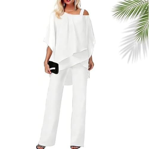 Elegant Layered Chiffon Top & Wide-Leg Pants Set, Layered Chiffon